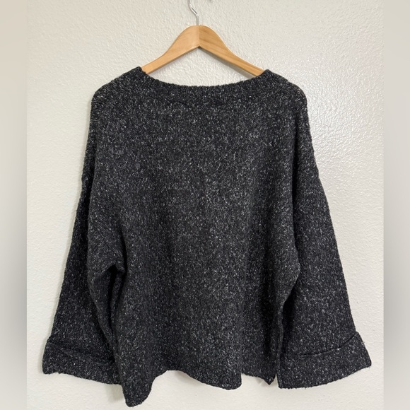 Anthropologie Maggie Bell-Sleeved Sweater Grey Marled V-Neck Charcoal - Picture 6 of 12